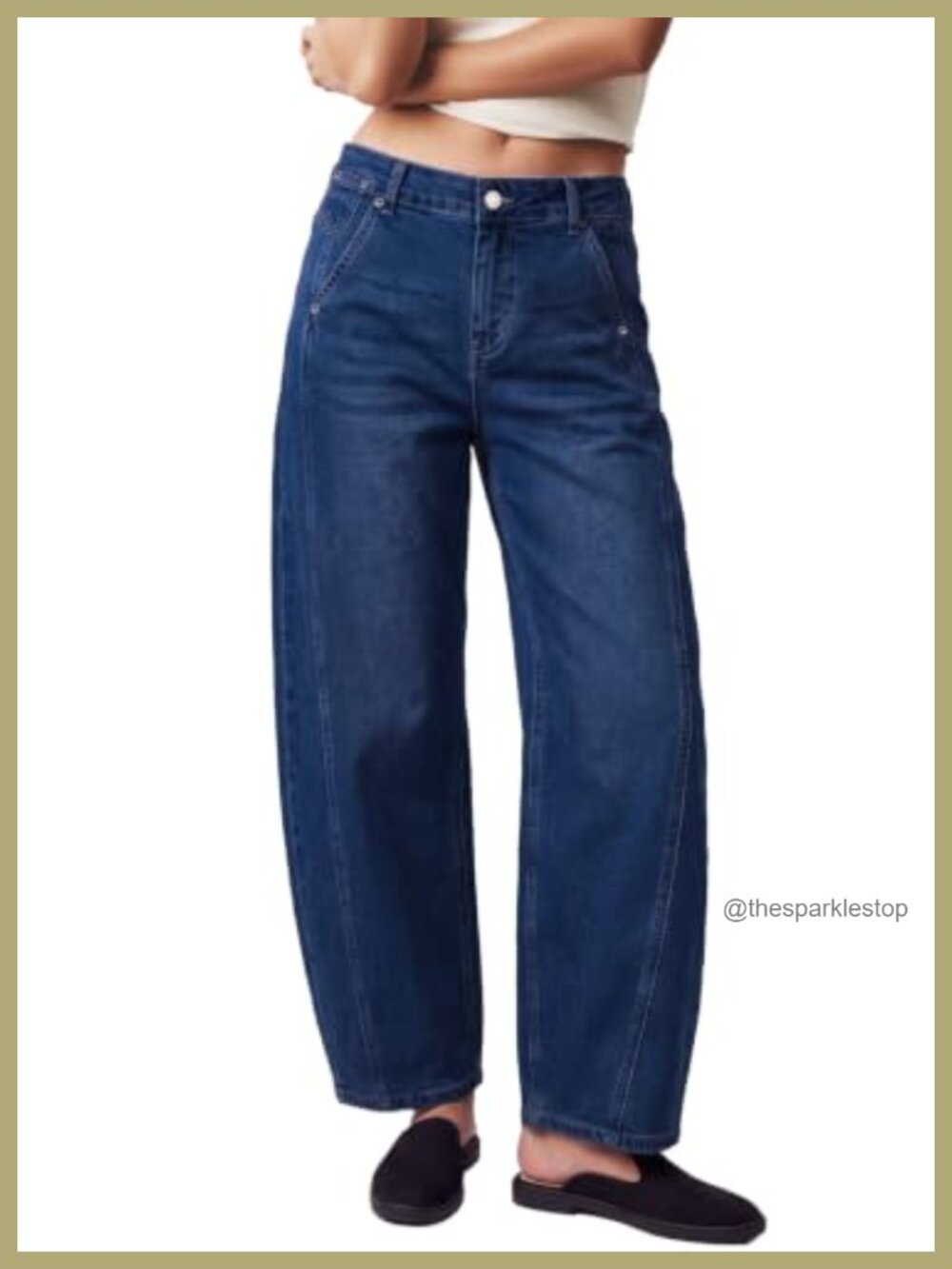 Barrel Jeans High Waist Baggy Cropped Stretch Denim Pants Relaxed Fit